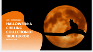 Halloween scene, cat in front of moon